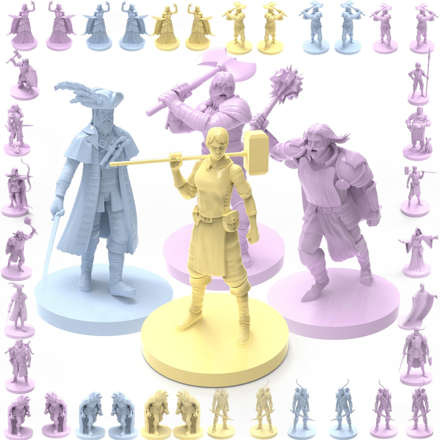 House of Bodian Mythical Heroes Town Dwellers, Heroes and Monsters Mini Figure Set for RPGs - 102 Pcs in 17 Designs, Suitable Size for DND (City