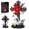 Tenhorses Gothic Rose Cross Building Set for Adults, Skull Hand Flower Crucifix Model Toys, Skeleton Horror Home Decor, Ideal Halloween Christmas
