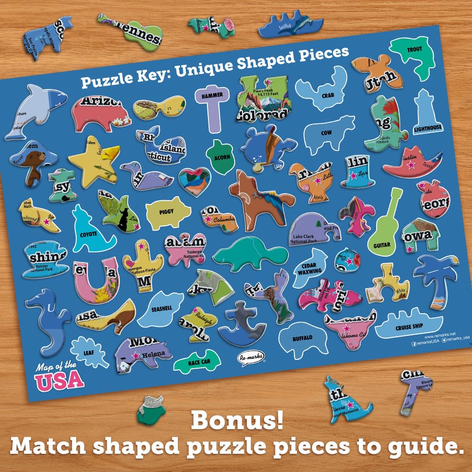 America’s 50 State Jigsaw Puzzle, Educational USA Map with Unique State Shaped Pieces, 850 Pieces, Fun & Interactive Learning for All Ages, Made in