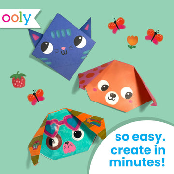 Ooly DIY Paper Kit, 24 Animal Origami Designs & Stickers, Kit Includes 12 Completed, 6 Blank and 6 Color-in Folding Pet Origami Designs