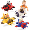 Airplane Toy Cars for Toddlers 1-3 - 4 Pack Press and Go Baby Car Toys, Push Airplanes with Rotating Propellers & Animal Drivers, Safe ABS Friction