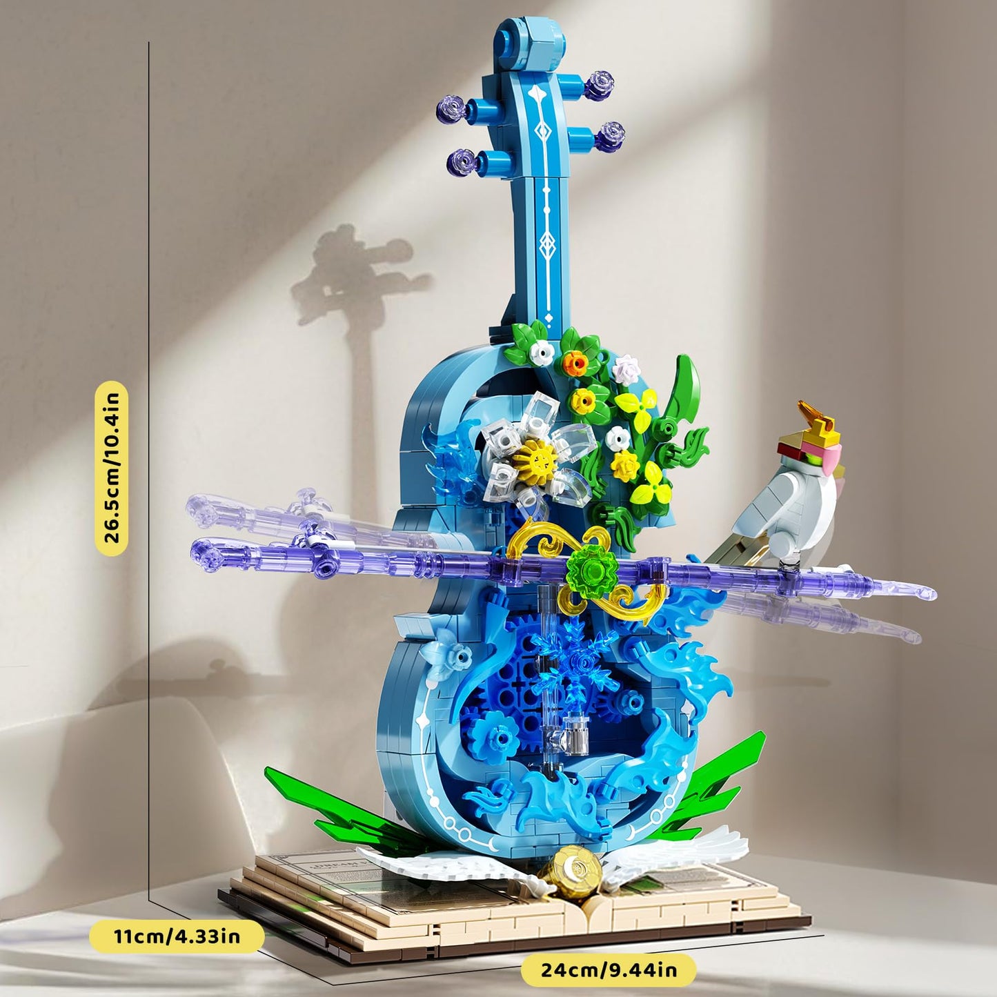 Flower Violin Building Set, Music Instrument Building Toy with Light, Creative Botanical Model Kits for Adults Teen Girls Women, with Bird & Floral