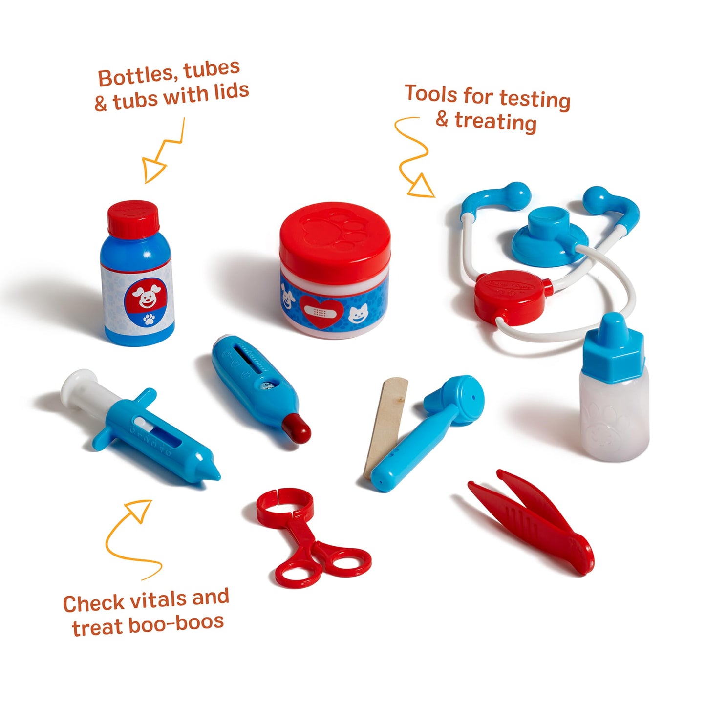 Melissa & Doug Examine and Treat Pet Vet Play Set, 24-Piece Animal Doctor Playset with Dog & Cat Plushies, Pet Doctor Kit & Accessories, Preschool