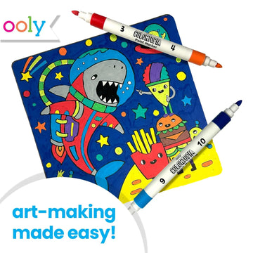 Ooly Colortopia Color by Number Paint Marker Kit - 2 Illustrated Boards, 6 Double-Ended Water-Based Paint Markers, 2 Removable Display Stands