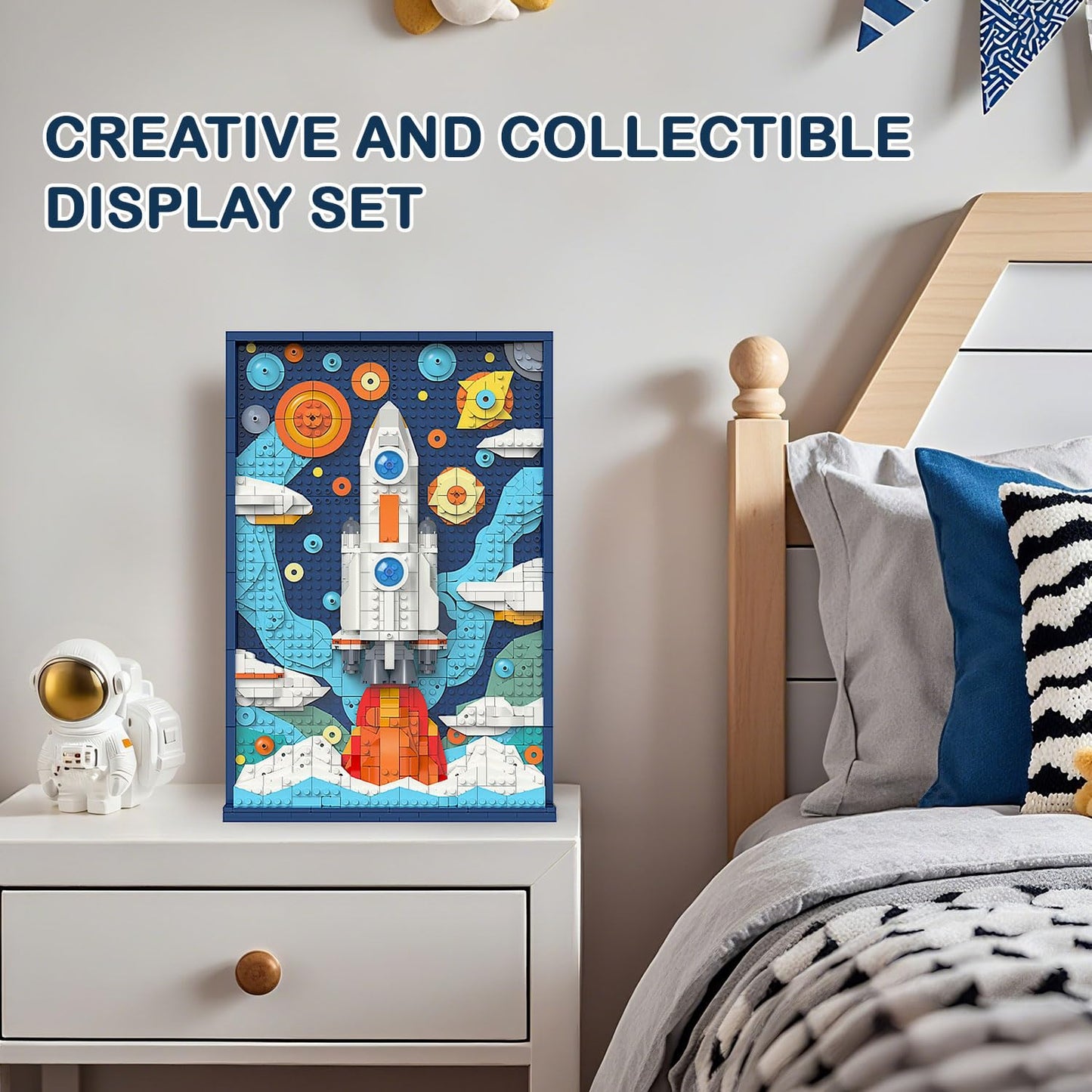 Micro Brick Rocket Building Set, DIY Space Rocket Model Craft Kit, 3D Wall Art Home Office Decoration or Table Display, Ideas Gift Building Toy
