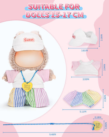 SOOBEEKE 17cm Doll Clothes Set - 4PCS Outfit with Hat, Shirt, Necklace & Shorts - Small Doll Clothes & Accessories for 15 - 17 cm Dolls - NO Doll