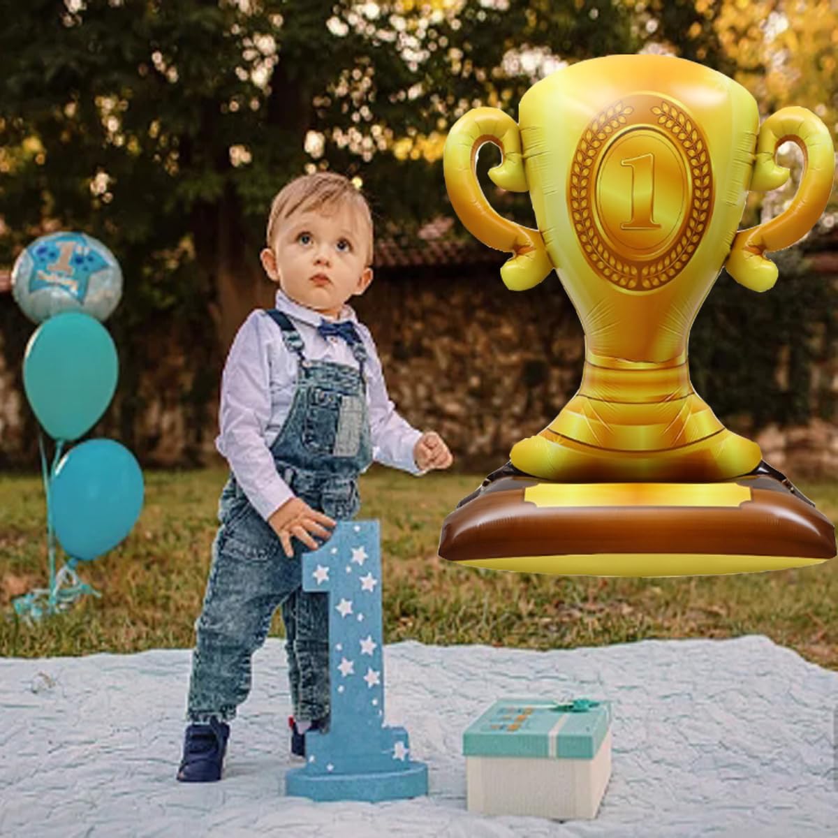 4D Giant Trophy Standing Balloon Gold Champion Foil Balloons,First Prize Balloon for Sports Party Supplies Basketball Football Soccer Birthday