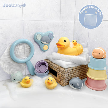 Jool Baby 15-Piece Bathtub Toys Gift Set with Bath Toy Storage Organizer