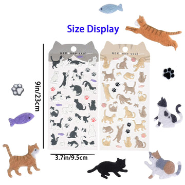4 Sets of cat Felt Stickers Suitable for Adult and Children's Items Such as scrapbooks, Diaries, Craft and Art Magazines, Cute Stickers