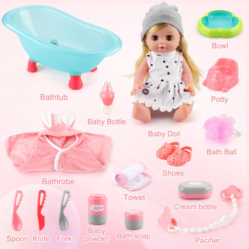 SUKIPIN Baby Doll Bath Set, Baby Dolls for 5 Year Old Girls for Easter Basket Stuffers, Doll Bathtub Toys for 3 4 5 Years Old Girl Birthday Gifts