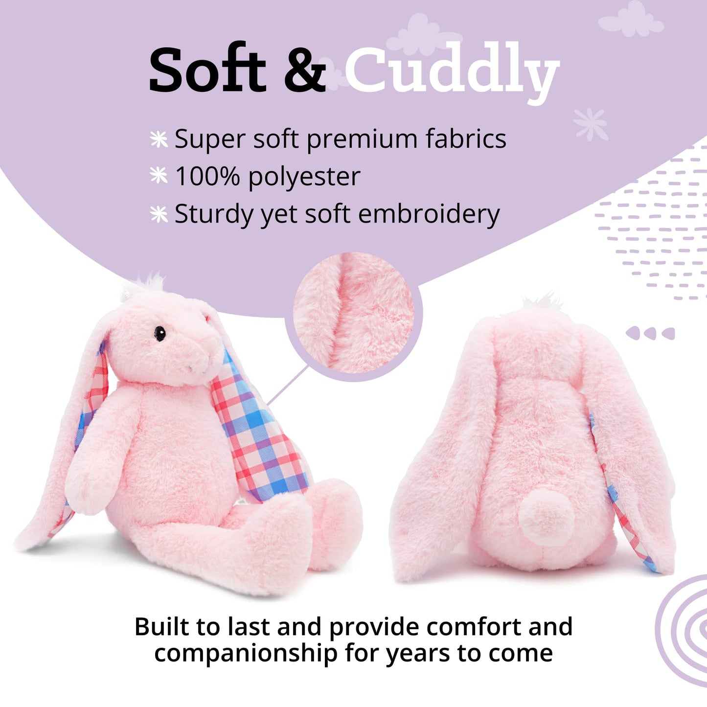 Plushible Easter Bunny Stuffed Animal, 14" (Pink) - Soft Embroidered Stuffed Bunny Plush Toy for Kids, Newborns, Boys & Girls, Cuddly and Adorable
