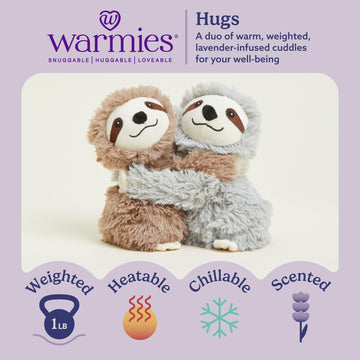 warmies Hugs Duo, Microwavable & Weighted Stuffed Animals, Sloth - Heated Stuffed Animal Plushie for Warmth & Comfort - Cute Soft Plush Toys