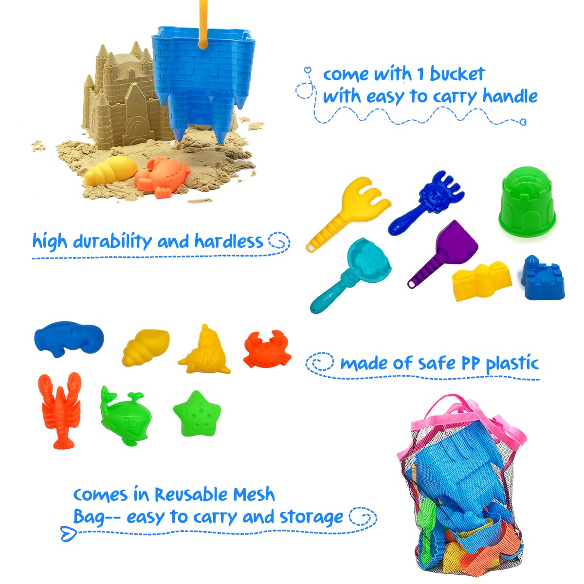 SupMLC 27 Pcs Sand Castle Building Kit Beach Toys with Collapsible Mesh Bag