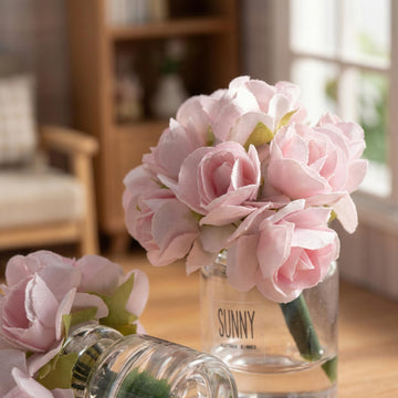 2Pcs 1:12 Scale Glass Vase with Flowers Set, Decorative Accessories for Mini Scene, Mini Decoration
