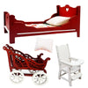 Miniature Furniture Set, Red and White Wooden Room Accessories,1/12 Scale, 5 Piece Desk,Table,Shelf Decor