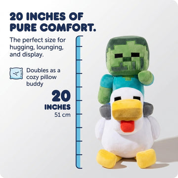 Jay Franco Minecraft Plush Pillow Buddy - Large 20 Inch Soft Plushie Stuffed Pillow, Gray - Chicken Jockey