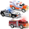 Liberty Imports 3-in-1 True Hero Emergency Rescue Vehicles Kids Toy Cars Playset - Ambulance, Fire Truck and Police Car with 3-Button LED Light