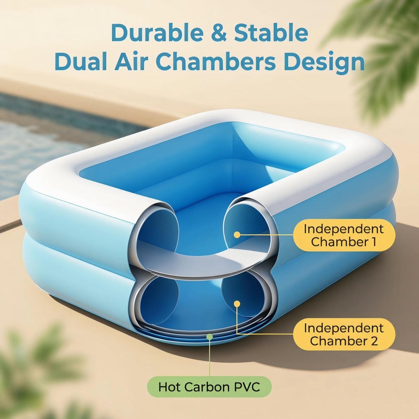 Inflatable Kiddie Pool, 128x85x45cm (50x33x18in) ,Thickened PVC Kids Blow Up Swimming Pool for Babies Toddlers, Wading Pool Indoor Outdoor Garden