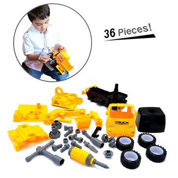 MUKIKIM Construct A Truck - Excavator. Take it Apart & Put it Back Together + Friction Powered(2-Toys-in-1!) Awesome Award Winning Toy That Encourages