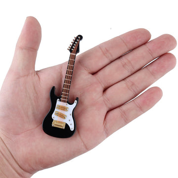 Dselvgvu Wooden Miniature Electric Guitar with Stand and Case Mini Musical Instrument Electric Guitar Replica Collectible Figurines Model Home