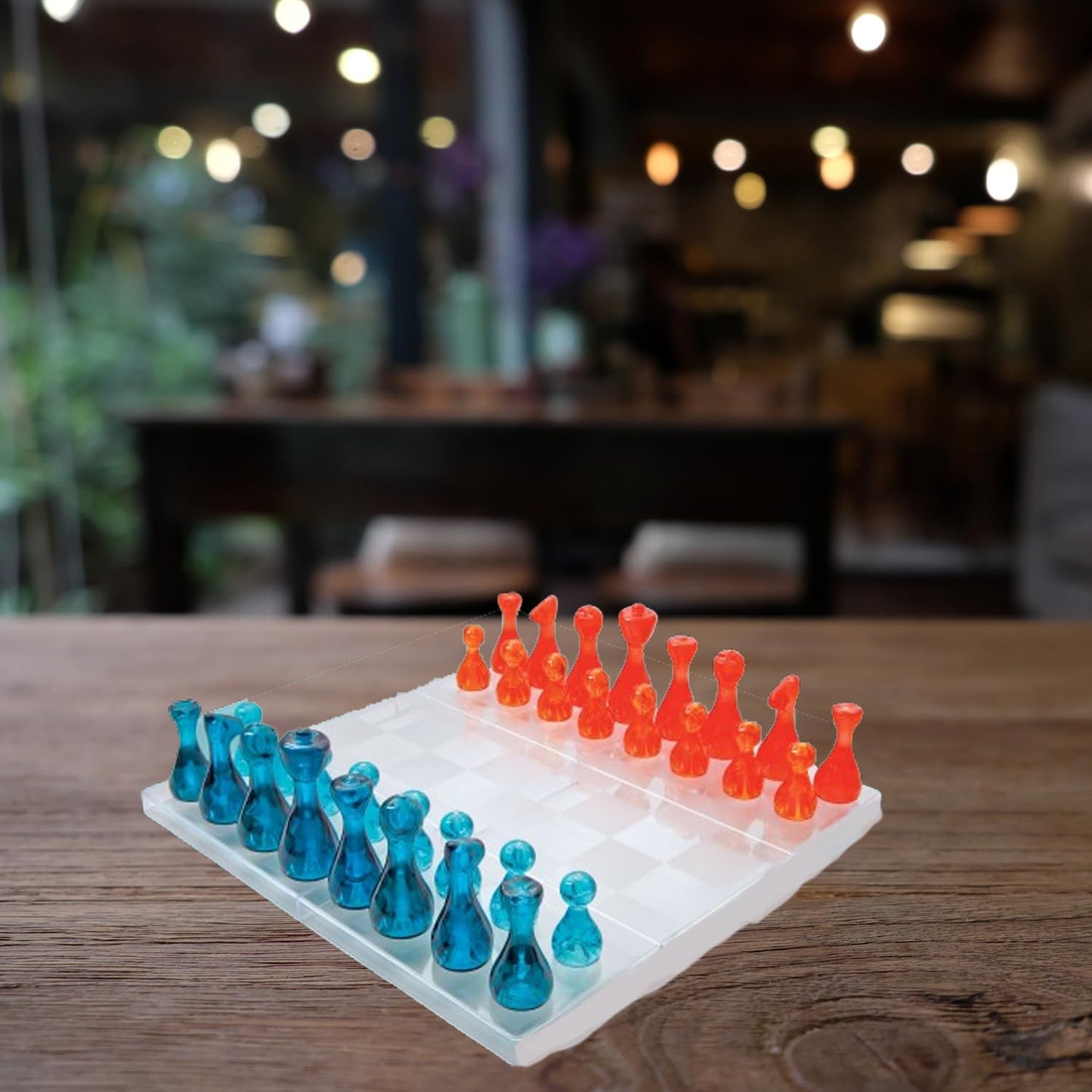 Board Games - Premium Transparent Chess Board with 32 Translucent Game Pieces. Acrylic Chess Game Set, Compact Size for Travel, Chess Sets for Adults