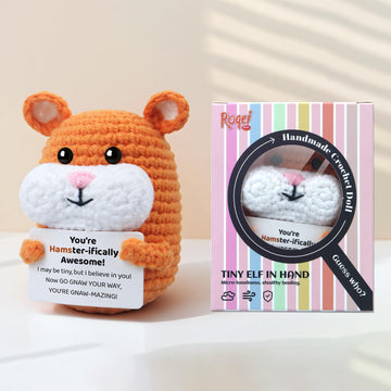 Roqei Cute Handmade Crochet Hamster Gifts - Emotional Hamster with Encouraging Message, Perfect Birthday Graduation Gift for Coworkers, Friends, Teens