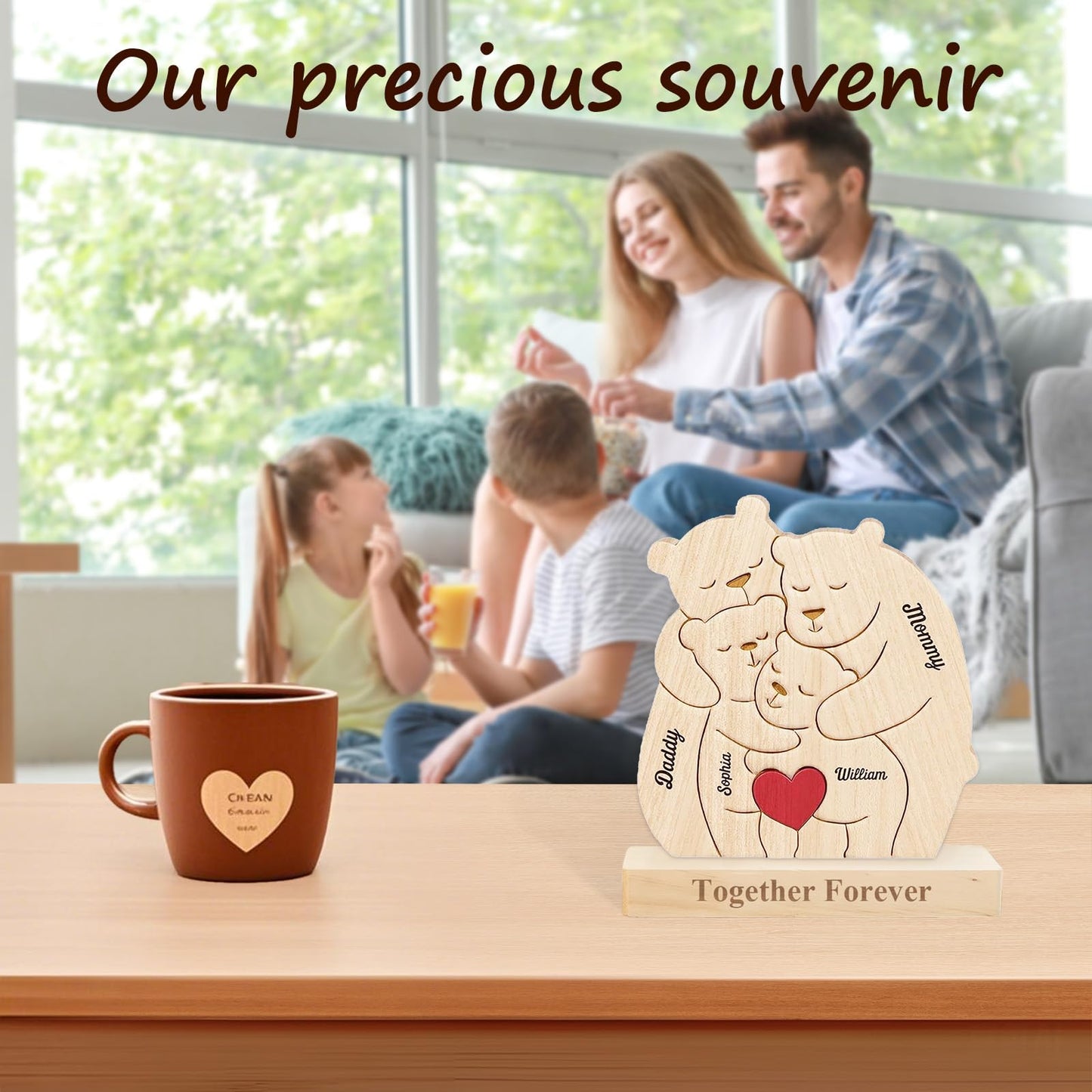 XSTZR Personalized Wooden Bear Puzzle with Names Hugging Bears Family Puzzle Custom Mom/Dad/Family Members,Christmas DayPresent (Hug the Bear 1)