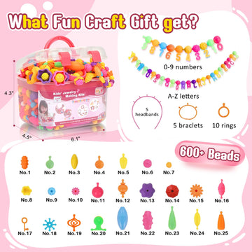 Atoymut 600Pcs Pop Beads, Jewelry Making Kits for Toddlers, Arts and Crafts Supplies for Kids Ages 4-8, Necklace, Bracelet, Ring, Creative DIY Toys