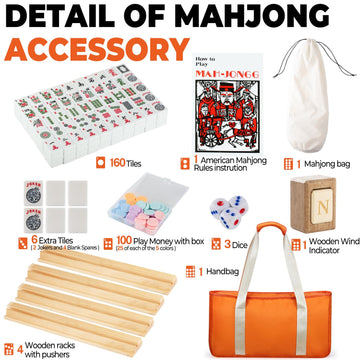 MUTEX American Mahjong Game Set, 166 Premium Mahjong Tile Set with Traveler Size Stylish Orange Carrying Bag, Western Mahjong Set with 4-Piece Wood