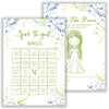 SMOQYKBW Floral Wedding Bingo Game Cards, Bridal Shower Guest Activity with Dress Drawing, 30 Pack, 7 Inch, Blue Hydrangea Design
