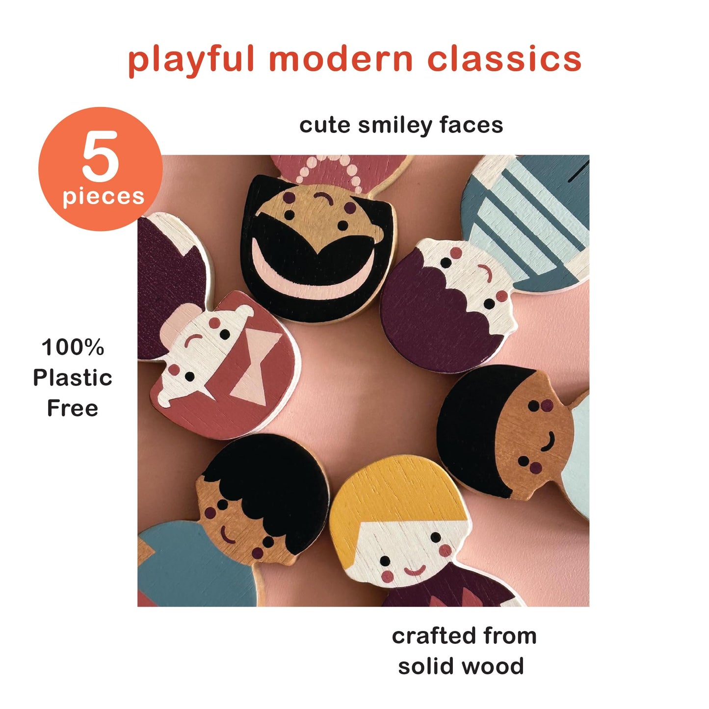 Mentari Toys - Doll Family with Dog - 5pc Solid Wood Doll Set with Playful Pup - Perfectly Sized for Pockets and Little Hands - Encourages Imaginative