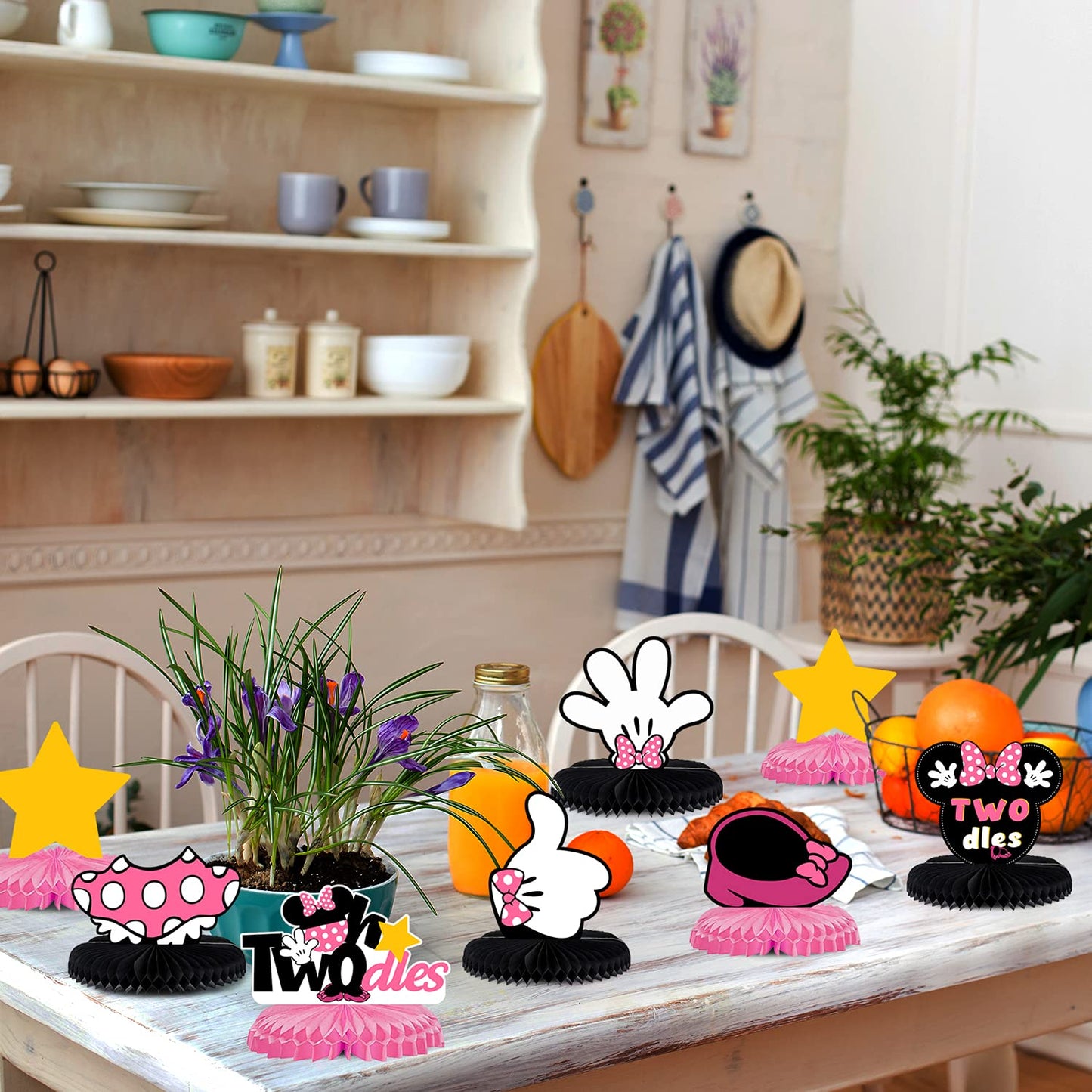 LINGTEER Oh Twodles Birthday Table Honeycomb Centerpieces - Cheers to Girls 2nd Birthday Kids Two Years Old Mouse Themed Party Decorations Sign.