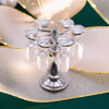 1:12 Scale Miniature Wine Glass Set with Metal Rack (Gold/Silver), 6 Clear Goblets, Elegant Dollhouse Dining Room & Bar Accessory for Collectors