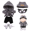 Oufit for Labubu 17cm 15cm Doll Cloth and Accessories with Grey Hoodie, Pants, Shoes, Hat and Goggles (Dolls not Included) 5pcs