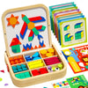 edutree Wooden Magnetic Pattern Blocks Set with Cards, 288 PCS Montessori Tangram Puzzle Learning Toys for Toddlers 4-8, Educational STEM Gift