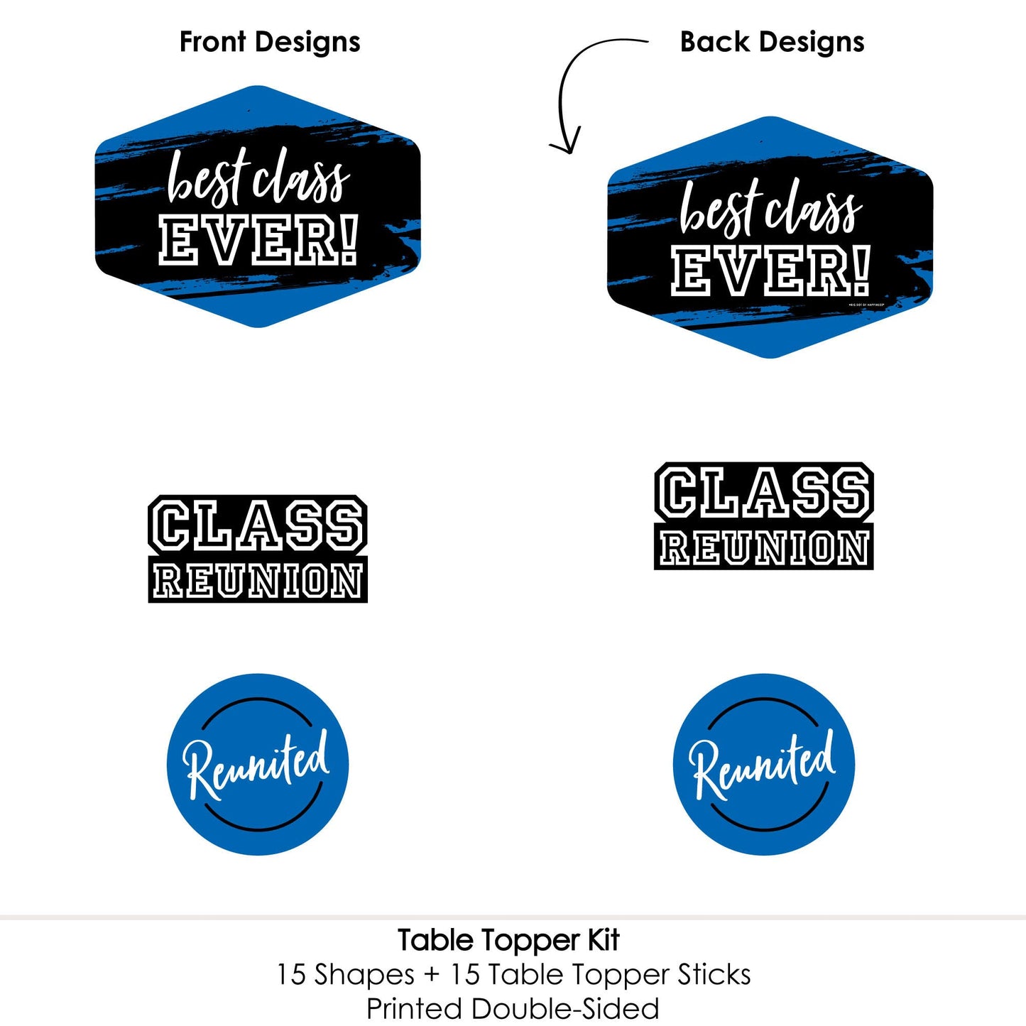 Big Dot of Happiness Reunited Blue - Royal Blue School Class Reunion Party Centerpiece Sticks - Table Toppers - Set of 15