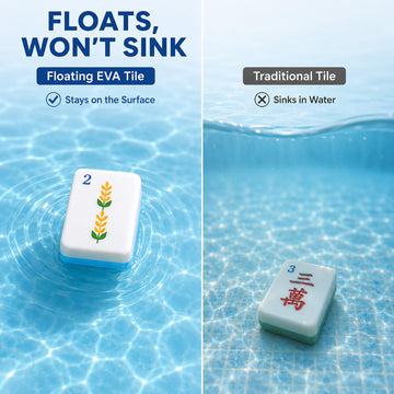 Floating Mahjong Tiles Set for Pool - 160 American Mahjong Tiles, Waterproof EVA Foam, Floats in Water, 4 Dice, 4 Rule Cards & Bag | Summer Pool
