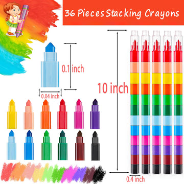 Extrapins 36 Pieces Colorful Stackable Crayons, 12 Colors Buildable Stacking DIY Crayons for Drawing, Coloring, Classroom, Office, School Supplies