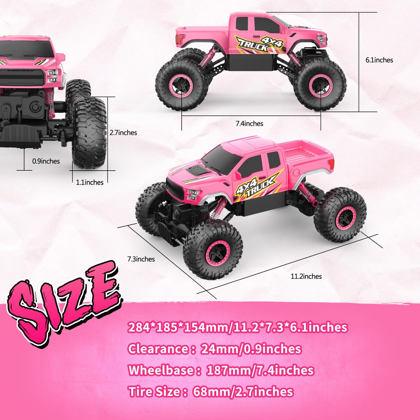 Double E Pink Monster Truck Remote Control Car for Girls