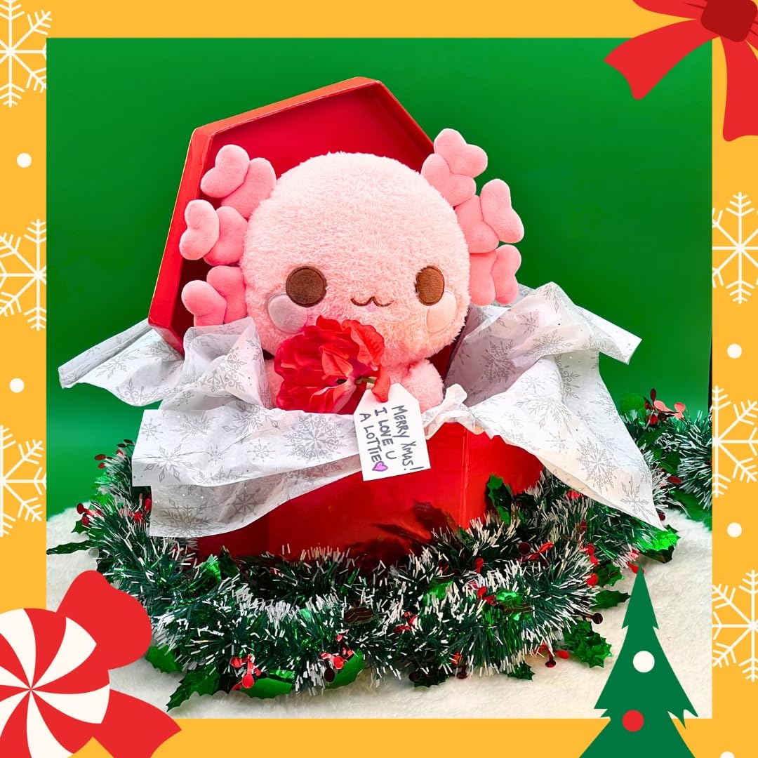 Cuddle Barn PlushGoals - Lottie the Lovely Axolotl Plush | Pink Kawaii Plushy w/Hearts for Girls, Teens, Adults | Cute Chibi Axolotls Toy Plushies