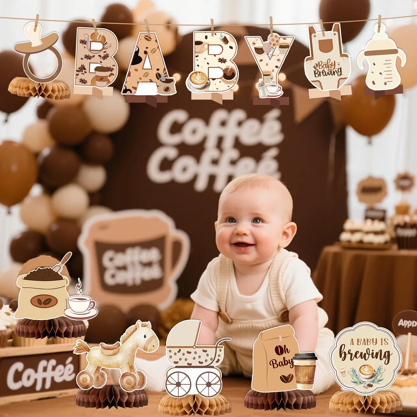 A Baby Is Brewing Baby Shower Decorations - 12 PCS Coffee Baby Shower Centerpieces for Tables Baby Is Brewing Baby Shower Decor