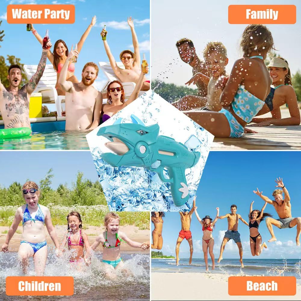 unanscre 2 Pack Dinosaur Water Blaster Soaker Gun for Kids, Dino Pump Action Outdoor Squirt Gun, Long-Range Shooting Water Squirters Toys