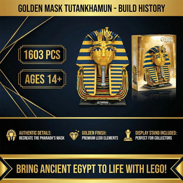 Myth Qholve Tutankhamun Golden Mask Building Set 1603 PCS Ancient Egyptian Pharaoh King TUT Replica Model Building Kit for Home Office Decor Display