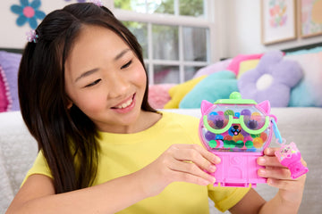 Polly Pocket JKC50 Watermelon Kitten Travel Toy Set with 1 Mini Figure, Animal, Cup Carousel, Rocking Swing and Accessories with Fruit Theme