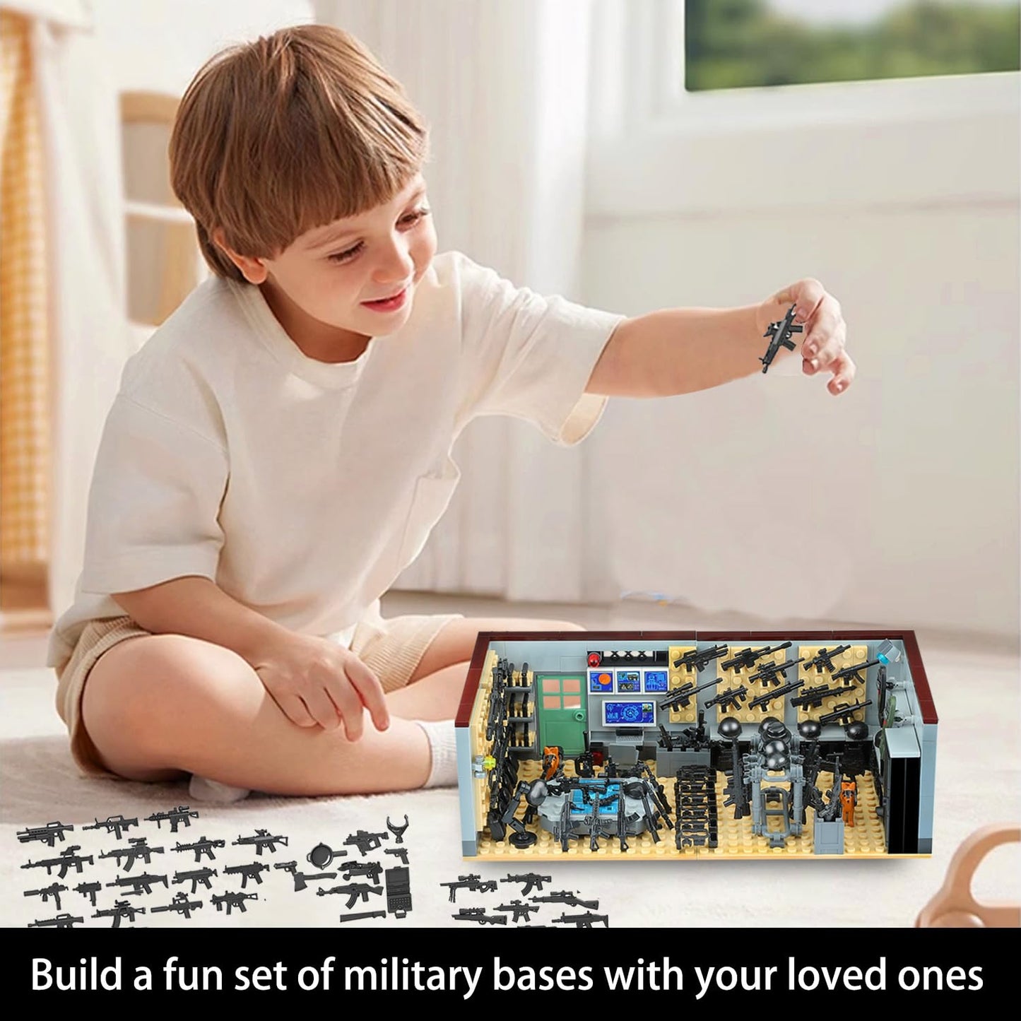 Army Military Base Building Blocks Set Toy, with 6 Police Figures and Swat TeamWeapons Pack,Compatible with Lego Armory Battle Brick,Suitable