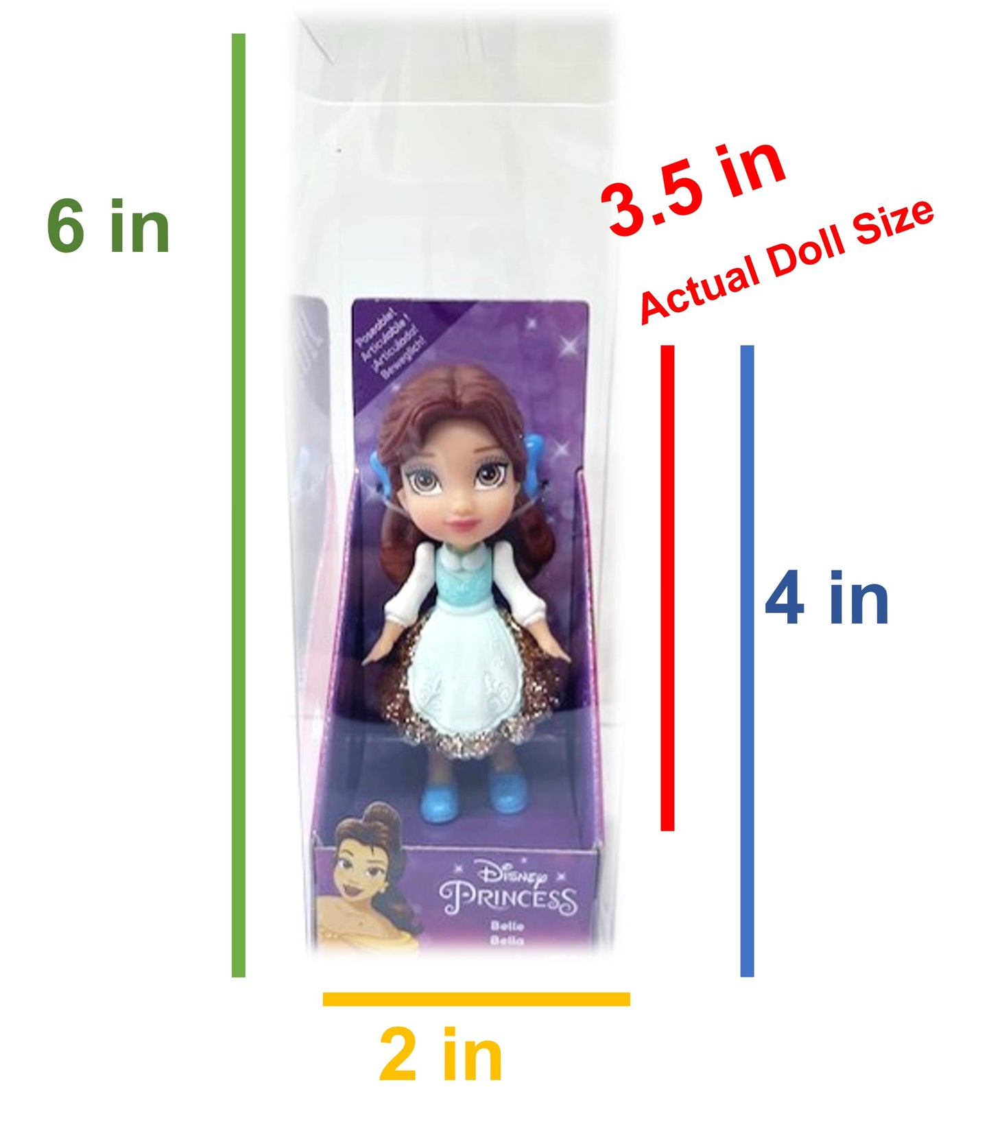 Amarina Packed in Clear Box for Gift Disney Princess Mini Poseable 3.5 inches Doll Choose from All 11 Style Princess Characters (Belle Blue)