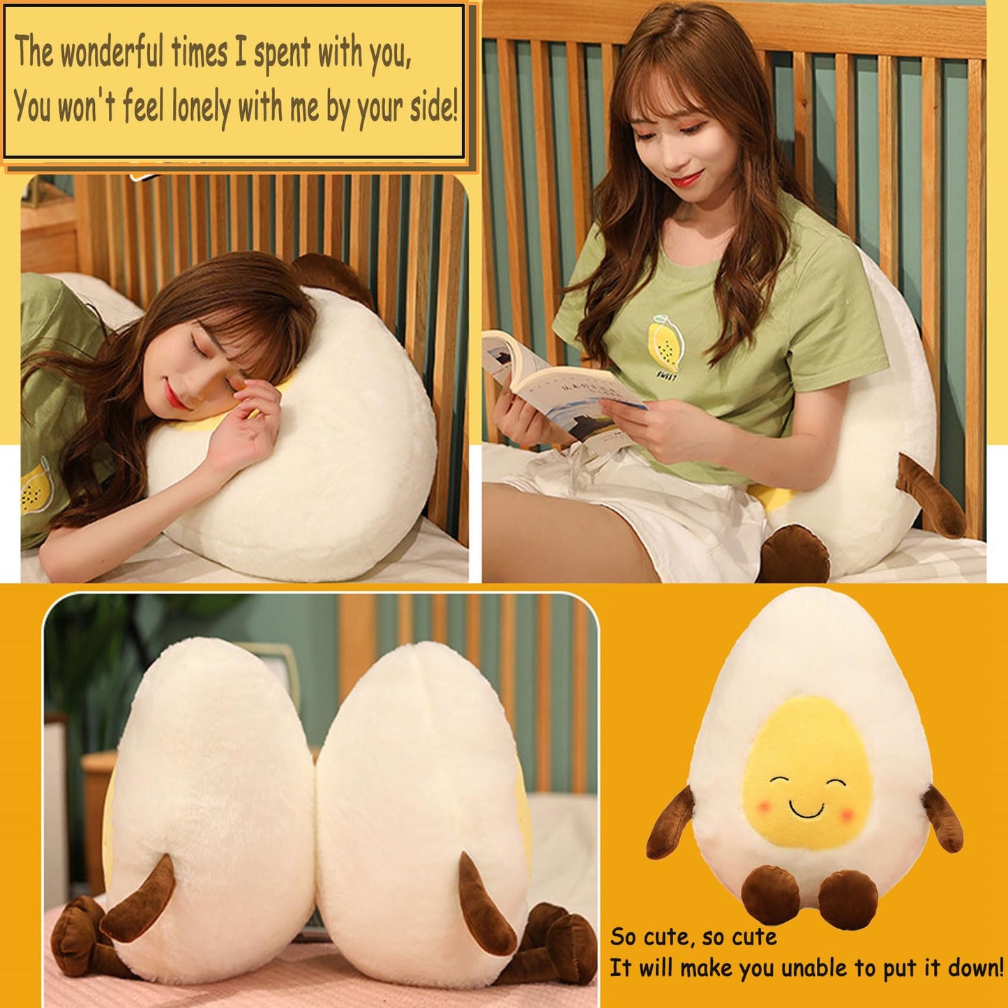 XCGNTU Smiling Poached Eggs Plush Toy Pillow - Super Soft Pillow, Cure Series Stuffed Eggs Plush Doll, Cute Food Themed Birthday Gift (white-15in)