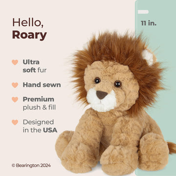 Bearington Roary Lion Stuffed Animal Plush Toy - 11" Soft and Cuddly Jungle Safari Plush Lion with Realistic Mane and Weighted Body - Stuffed Animals