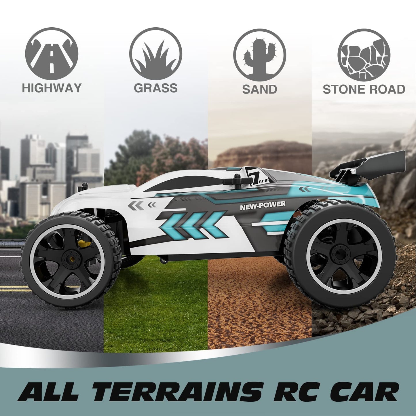 Tecnock RC Cars Remote Control Car for Kids, 1:18 Scale 20 KM/H 2WD Offroad Buggy, 2.4GHz RC Racing Car with USB-C Easy Charging & 50 Mins Playtime
