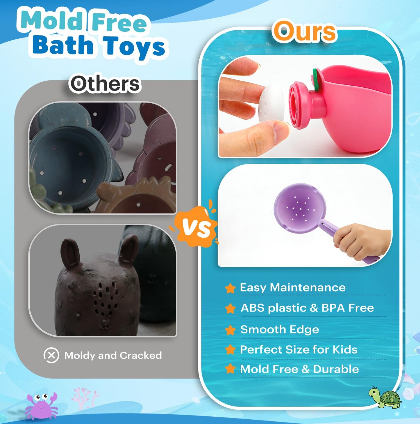 Baby Bath Toys for Kids Ages 1-3 9PCS Toddler Bath Toys Mold Free for 2-4 with Watering Can & Stacking Cups Colorful Bathtub Pool Water Toys for 1+